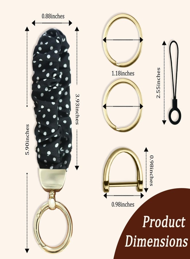 Jusen Stretchy Scrunchie Keychain Wristlet,Cute Key Chain Wrist Lanyard Strap for Women Men Car Keys ID Badges Wallet (Black Polka Dots) - Image 3